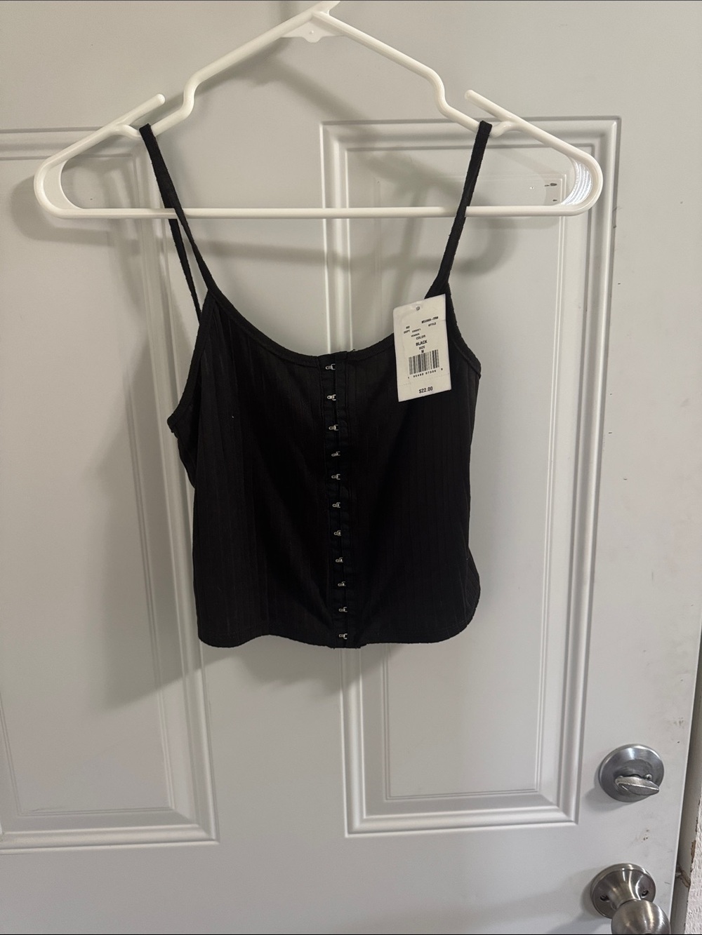 Dry Goods Black Ribbed Hook-and-Eye Cami Tank